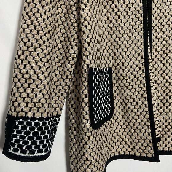 Ming Wang Womens Medium Beige & Black Textured Knit Open Front Jacket - Picture 5 of 15
